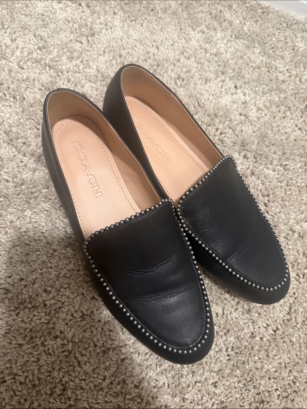 Coach Black Leather Studded Loafers